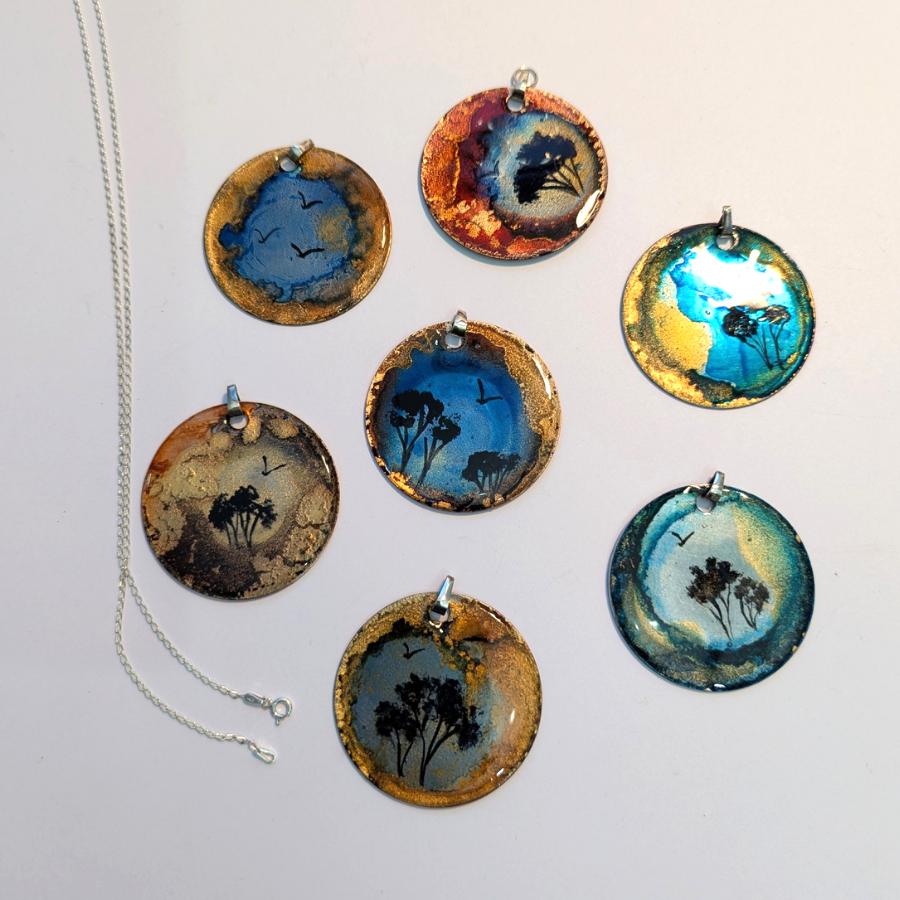 Hand Painted Pendant - Gold 1 -26