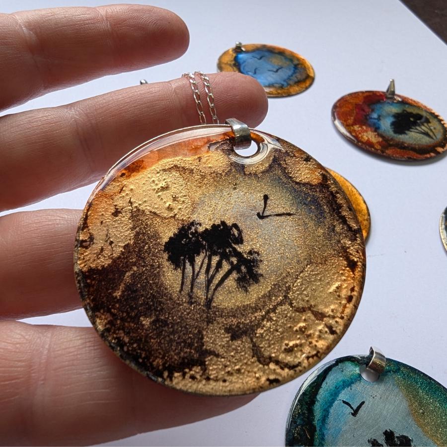 Hand Painted Pendant - Gold 1 -26