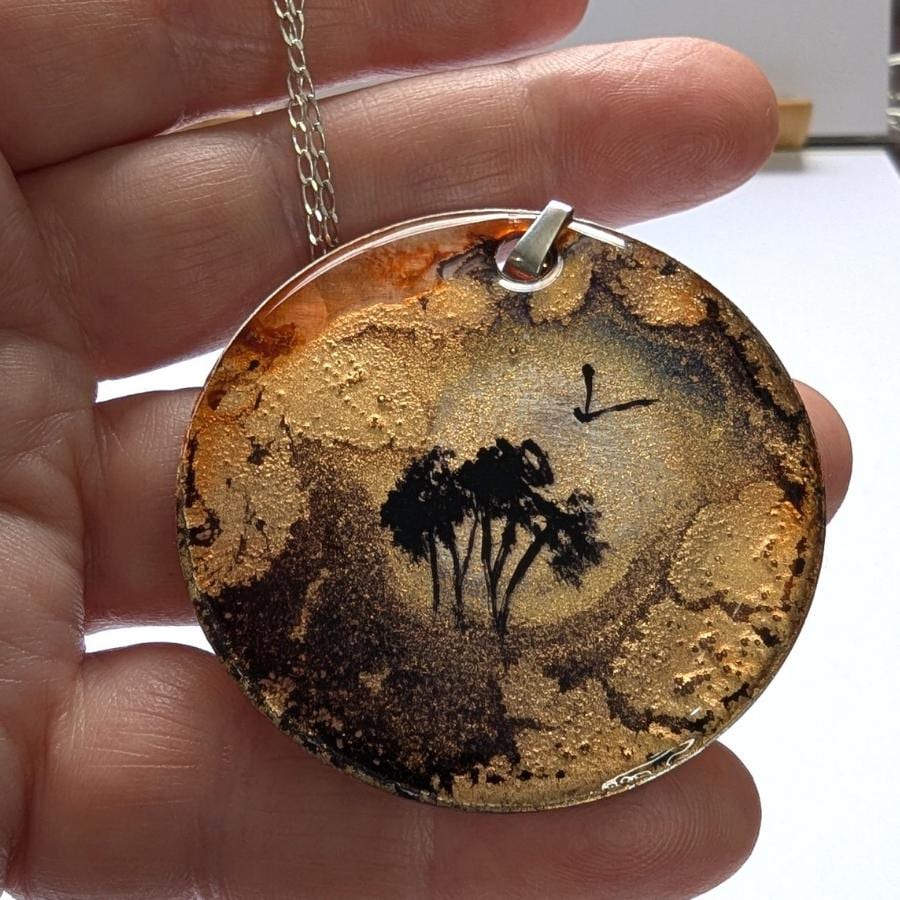 Hand Painted Pendant - Gold 1 -26